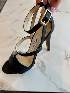 Jimmy Choo Black Leather Crisscross Ankle Strap Heels